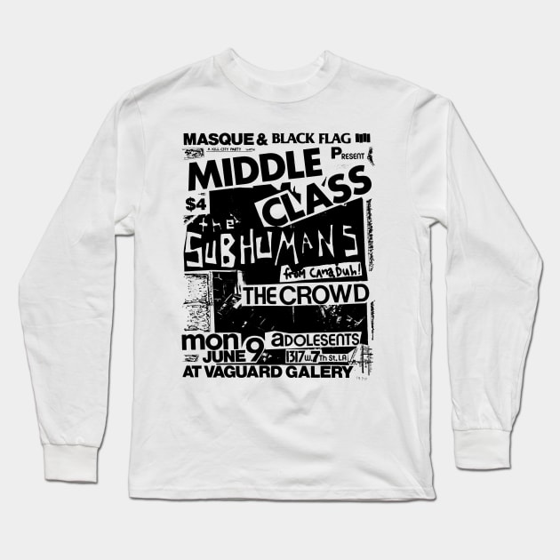 Black Flag / Subhumans / Adolescents Punk Flyer Long Sleeve T-Shirt by Punk Flyer Archive